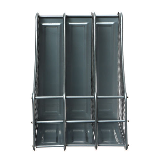 Лоток для бумаг вертикальный, металлическая сетка, 3 отделения, серый