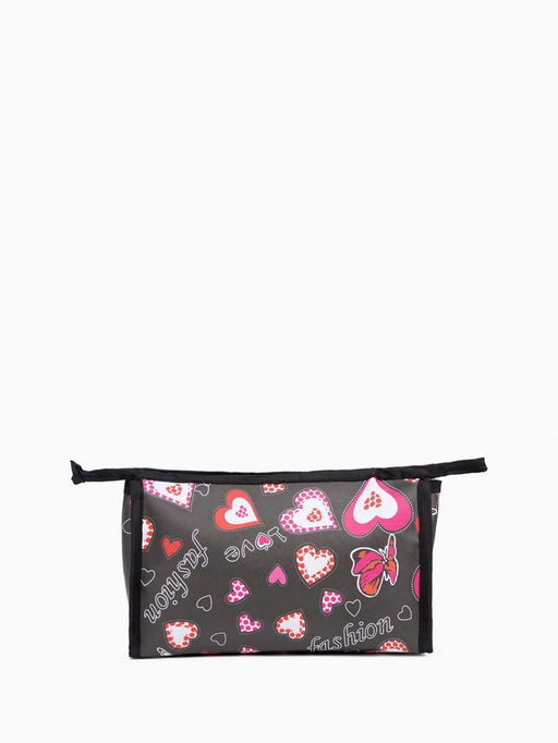 Косметичка на молнии, треугольная, с принтом «Сердца и бабочки», чёрный