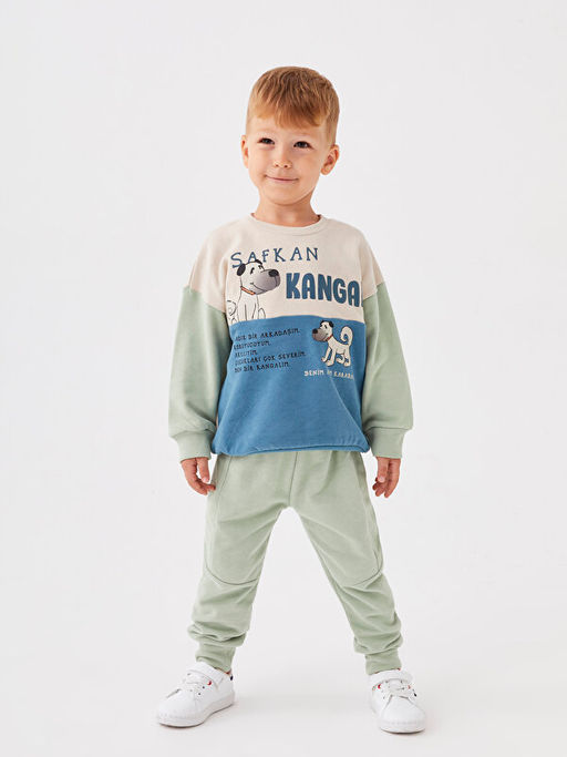 Bisiklet Yaka Uzun Kollu Bask?l? Erkek Bebek Sweatshirt ve Jogger E?ofman Alt 2li Tak?m - Waikiki фото 3