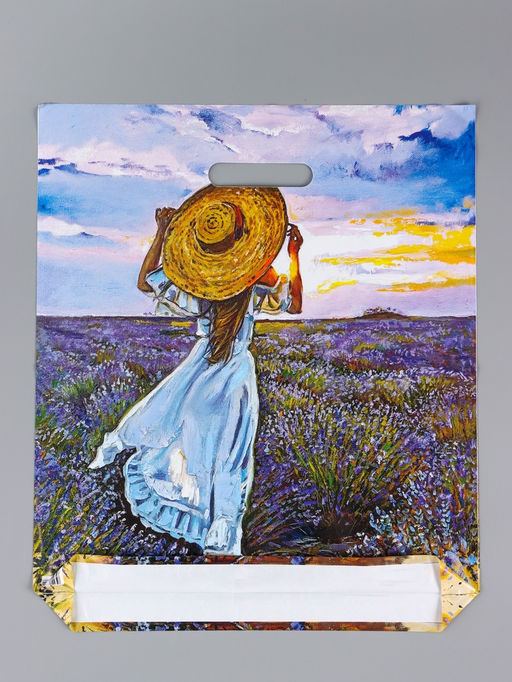 Цена за 50 шт. Пакет Лавандовое поле, полиэтиленовый с вырубной ручкой, 38?45 + 3 см, 50 мкм