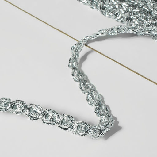 Тесьма декоративная, 6 мм, 10±1 м, цвет серебряный