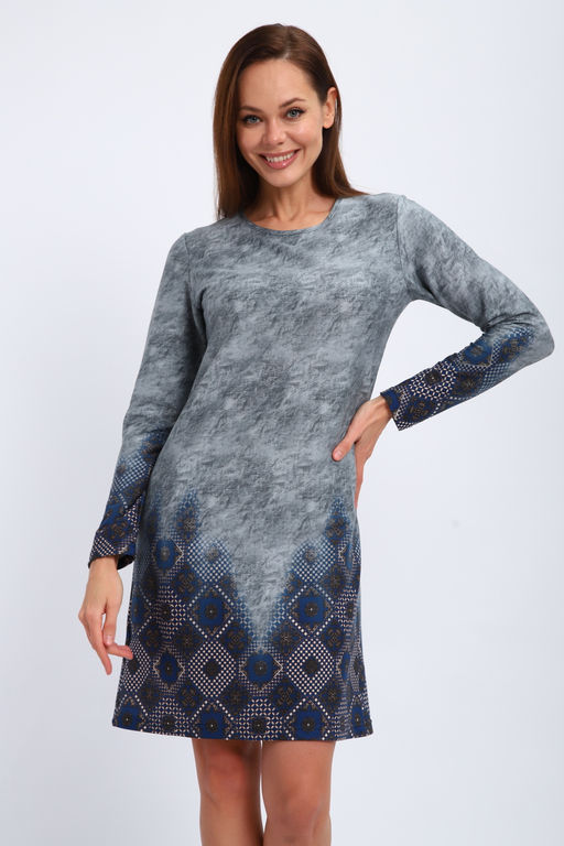 Ночная сорочка из интерлока длинный рукав купон Соня серо-голубой