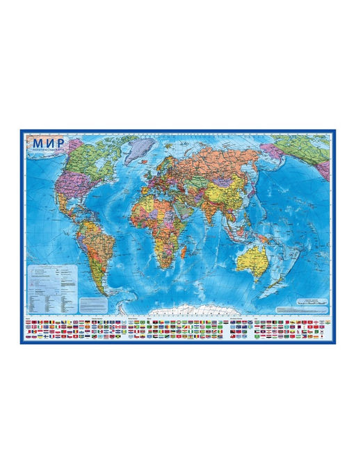 Географическая карта мира политическая, 101×70 см, 1:32 М, ламинированная, настенная