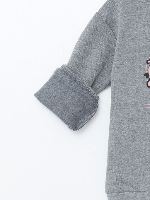 Bisiklet Yaka Uzun Kollu Bask?l? K?z Bebek Sweatshirt ve E?ofman Alt 2li Tak?m