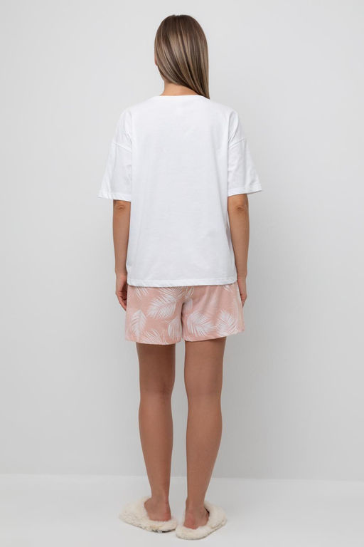 Е 20143/белый,листья пальмы пижама жен