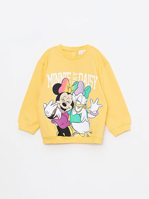 Bisiklet Yaka Uzun Kollu Minnie Mouse ve Daisy Duck Bask?l? K?z Bebek Sweatshirt
