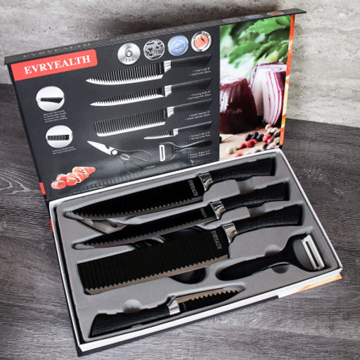 Набор кухонных ножей 6 предметов в магнитной коробке / WD-100 /уп 30/ножницы и овощечистка в комплекте - ГалеонТрейд фото 5