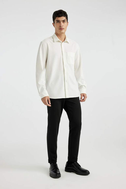 Рубашка стандартного кроя с воротником-поло и длинными рукавами - Defacto фото 5
