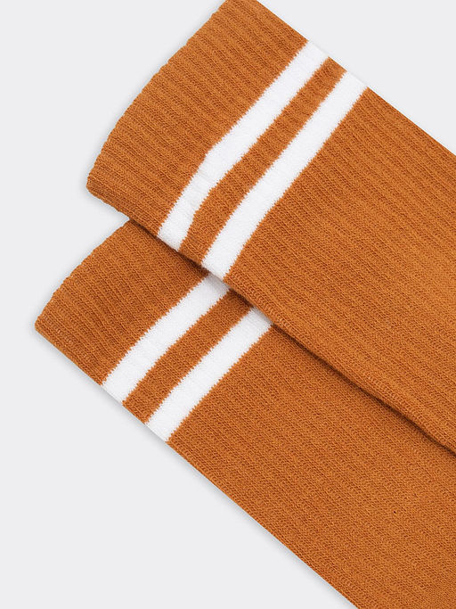 Цена за 5 пар! Женские высокие носки в расцветке кэмел с белыми полосками - Mark formelle фото 4