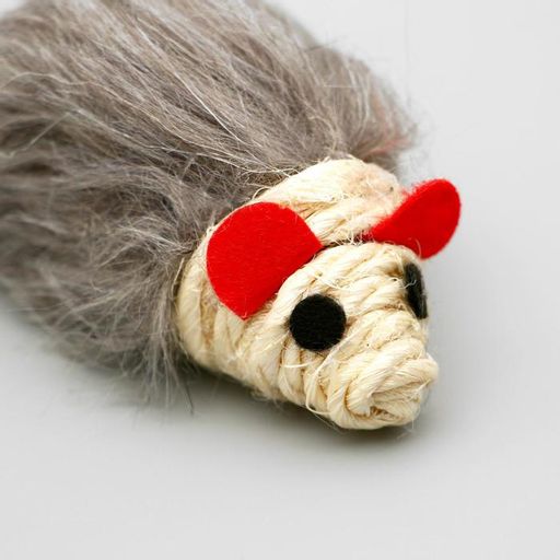 Игрушка для кошек Серая мышь с мордочкой из сизаля, 8 см - Пижон фото 4