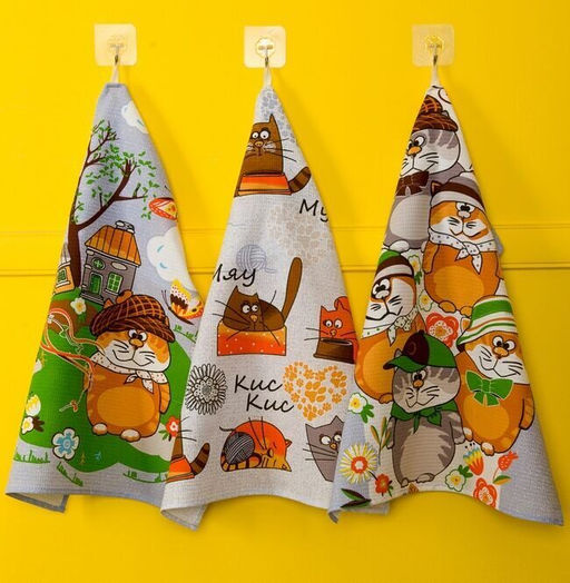 К-т полотенец Мурлыки 50*60 см. - 3 шт. вафля хлопок 100% - Лен поволжья фото 3