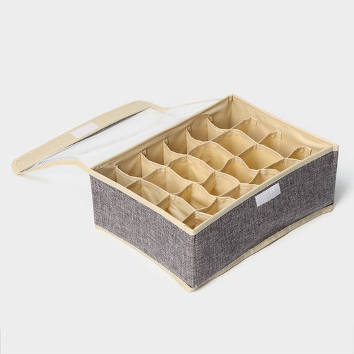 Органайзер для хранения белья Доляна Тео, 24 ячеек, с прозрачной крышкой, 322312 см, серый фото 6