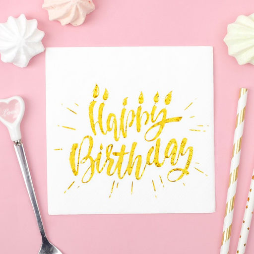 Салфетки бумажные Happy birthday, 25?25 см, 20 шт., золотое тиснение - Страна карнавалия фото 4