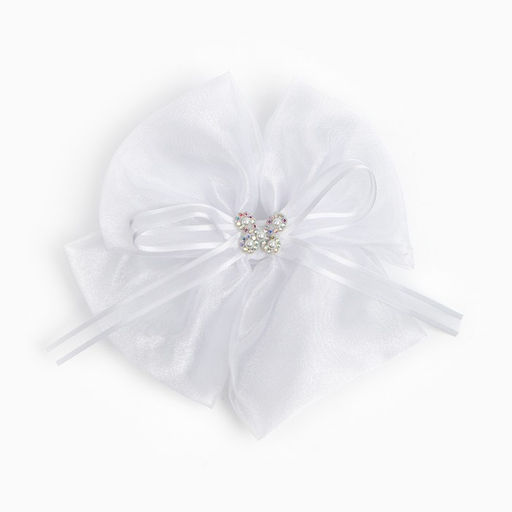 Бант для волос на резинке школьный, белый, 13×15 см, Кошечка Мари