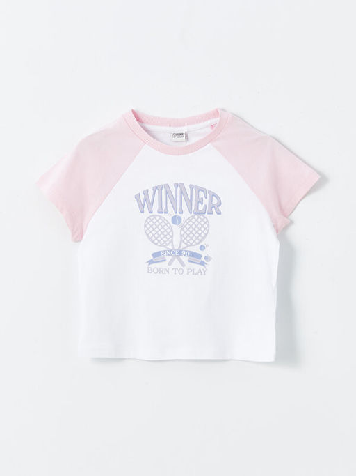 Bisiklet Yaka Bask?l? K?sa Kollu K?z ?ocuk Ti??rt