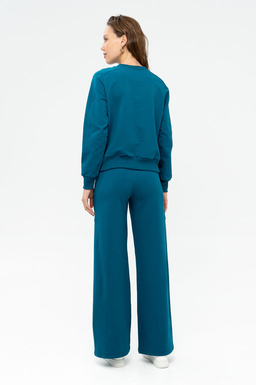 Брюки-палаццо из футера женские, т.бирюзовый - Solo mio фото 8