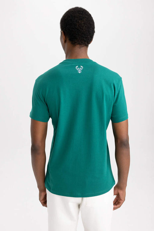 DeFactoFit Футболка из 100% хлопка с короткими рукавами и круглым вырезом NBA Milwaukee Bucks стандартного кроя  фото 8