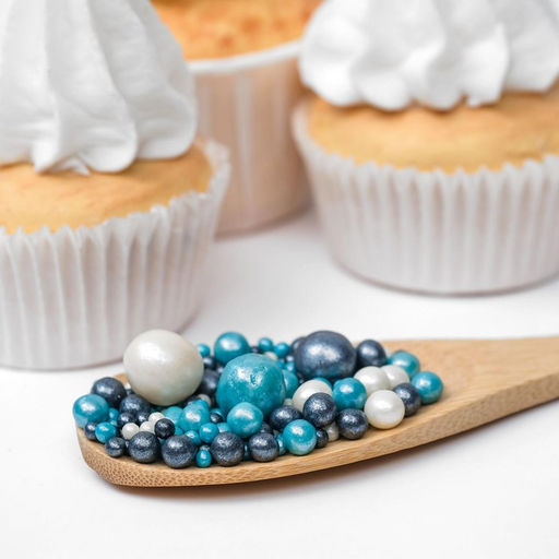 Цена за 3 шт. Посыпка кондитерская с мягким центром Жемчуг: бирюза, серебро, черный, 50 г - Кондимир фото 2