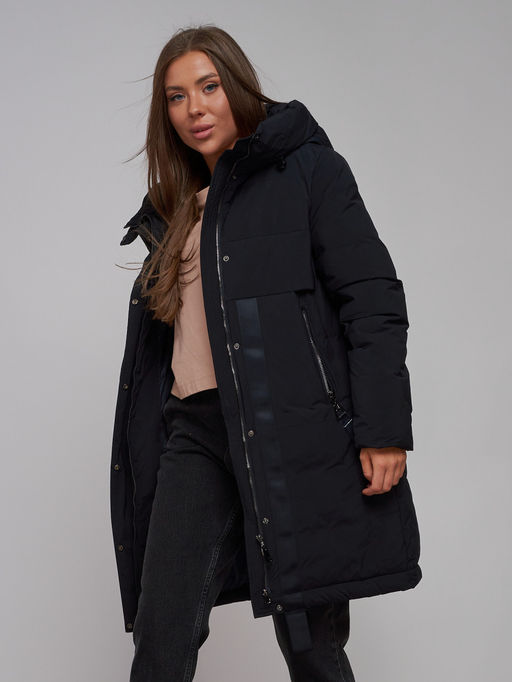 Пальто утепленное молодежное зимнее женское черного цвета 59018Ch - Mtforce фото 19