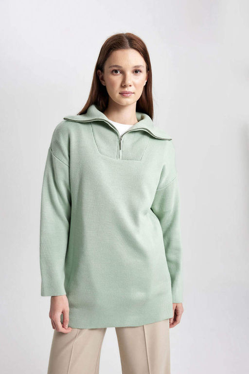 Туника обычного кроя с высоким воротником на молнии