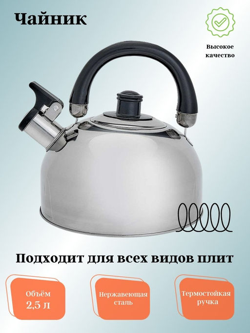 Чайник для плиты 2,5л из нержавеющая сталь ВЕ-0526 - Webber фото 2