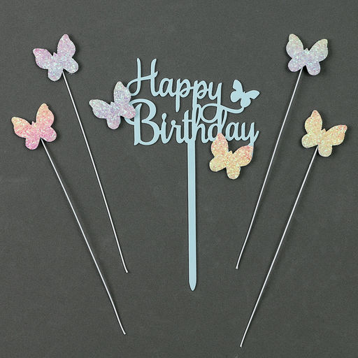 Набор для украшения С днем рождения бабочки, набор 4 шт, цвет голубой - Страна карнавалия фото 2