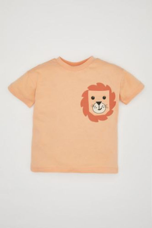 Erkek Bebek Bisiklet Yaka Aslan Bask?l? K?sa Kollu Tisort