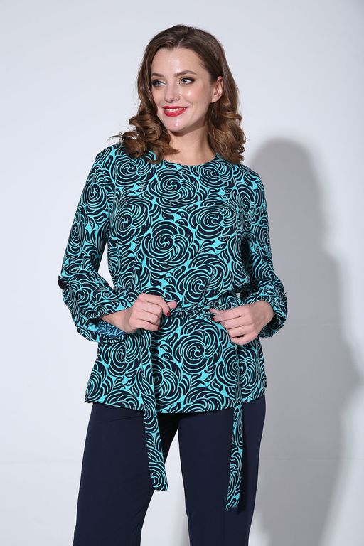 Блуза Liona Style 811Б бирюза принт  фото 3