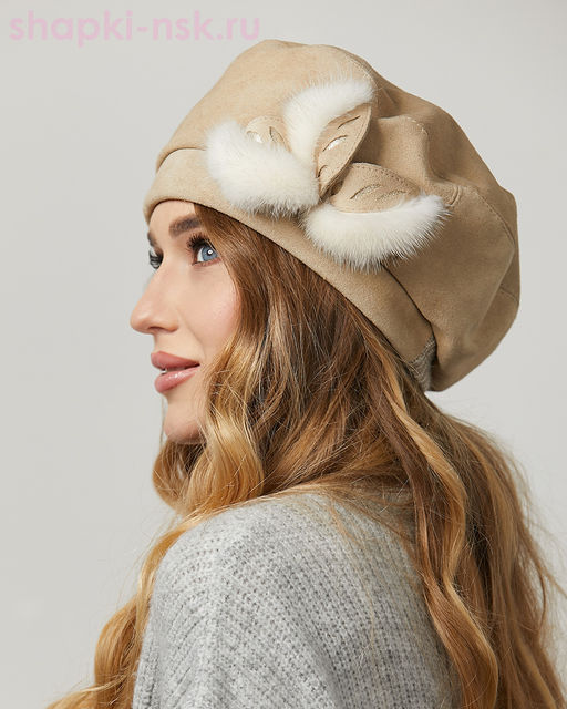 Елена замша мех.норка Берет женский флис (56-58)