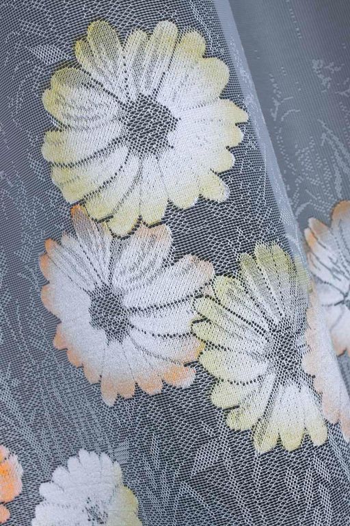 Арт. 354190/160, ГЕРБЕРЫ, разноцветные цветы на белом фоне, ГОТОВЫЕ ШТОРЫ, ширина 300 см x высота 150 см (на шторной ленте)