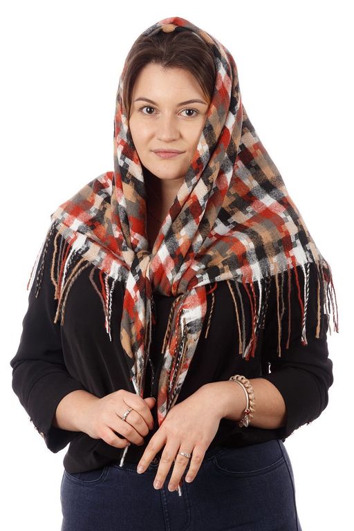 Платок теплый с кистями, полоски геометрия MAGROM, разноцветный, 100x100см, из вискозы и шерсти