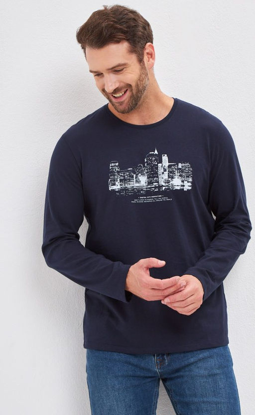 Лонгслив мужской с принтом F021-1001-430 темно-синий - Fine joyce фото 8