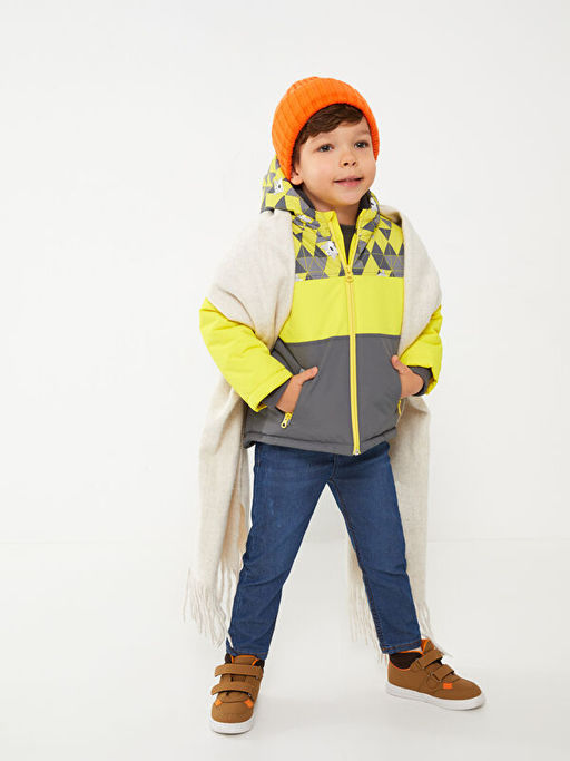 Kap??onlu Uzun Kollu Bask?l? Erkek Bebek Kayak Mont - Waikiki фото 2