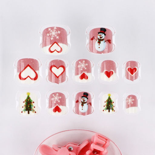 Детские накладные ногти на новый год Новогоднее настроение, 12 шт., подарочный набор с браслетом и заколками