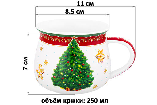 Кружка 250 мл 11*8,5*7 см Новогодняя елка красный узор, бочонок NEW BONE CHINA - Elan gallery фото 2