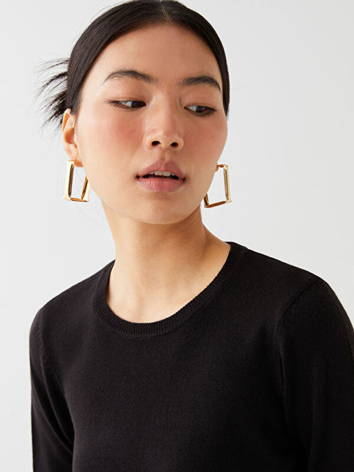 Bisiklet Yaka D?z Uzun Kollu Kad?n Triko Kazak