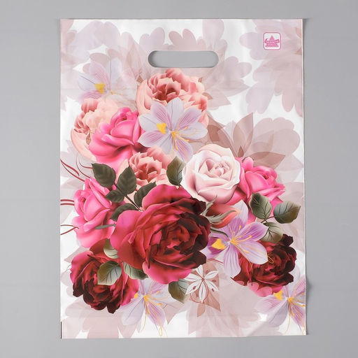 Цена за 50 шт. Пакет «Пионы на бежевом», полиэтиленовый с вырубной ручкой, 55 мкм, 31×40 см