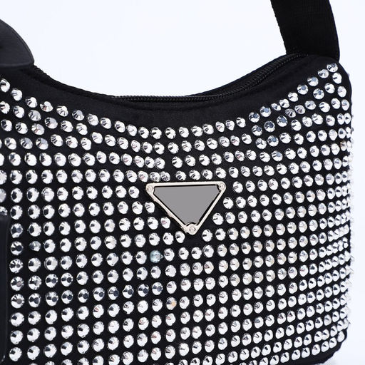 Сумка-багет на молнии, цвет черный/серые стразы - Simaland фото 5