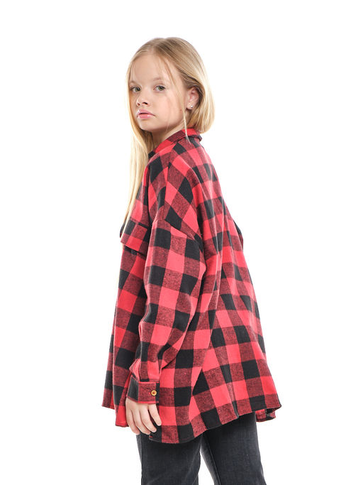 Рубашка в клетку оверсайз с длинным рукавом (128-146см) 22-7462 красная клетка - Mini maxi фото 2