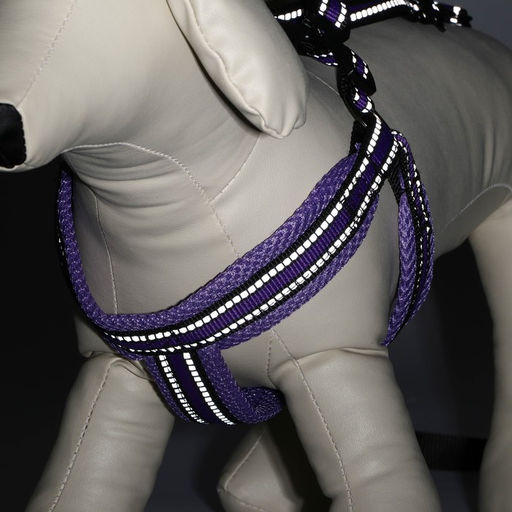 Комплект амуниции светоотражающий с мягкими шлейкой и ручкой, поводок 120 х 2 см, ОШ 25-72 см, фиол - Пижон фото 7