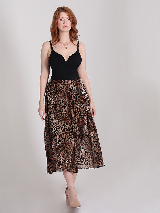 Юбка леопардовая длинная на резинке летняя - Almond фото 6