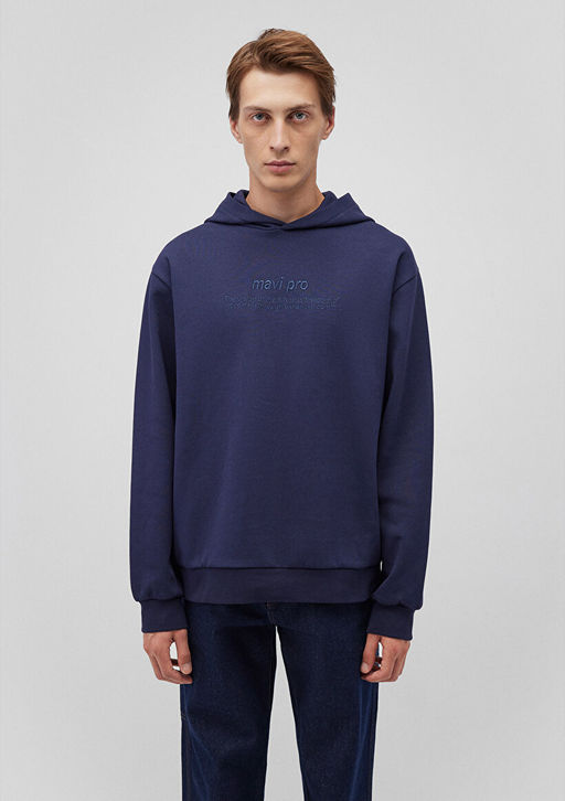 Kapusonlu Lacivert Sweatshirt - Mavi фото 4