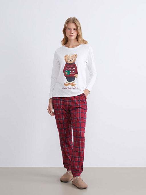 Ay? Teddy Bask?l? Kad?n Pijama Tak?m? Anne K?z Kombini