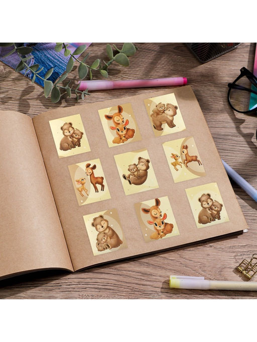 Цена за 10 шт. Наклейки детские бумажные «Олень и медвежонок», c раскраской на обороте, 10×14 см