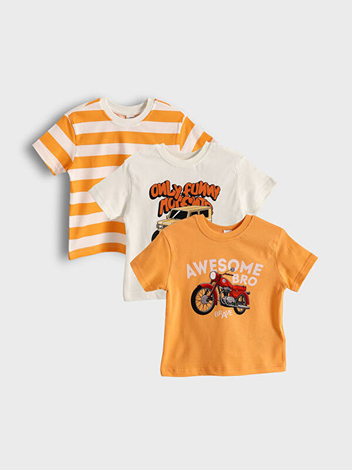 Bisiklet Yaka Bask?l? Erkek ?ocuk Ti??rt 3l?