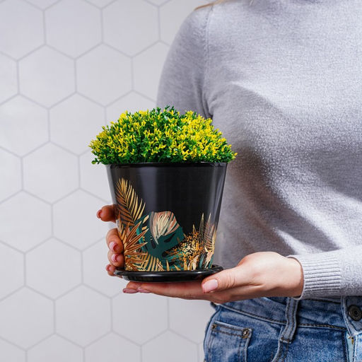 Цена за 2 шт. Горшок для цветов Доляна «Голди», 800 мл, цвет чёрный