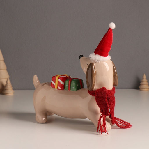 Копилка для денег «Собака такса новогодняя», керамика, 19×20×8 см