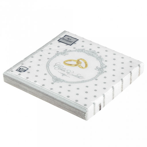 Салфетки бумажные "Art Bouquet" 33х33см, 3-х слойные, 20 штук в упаковке, 100% целлюлоза, "Барокко. Золотые обручальные кольца. Серебро" (Россия)