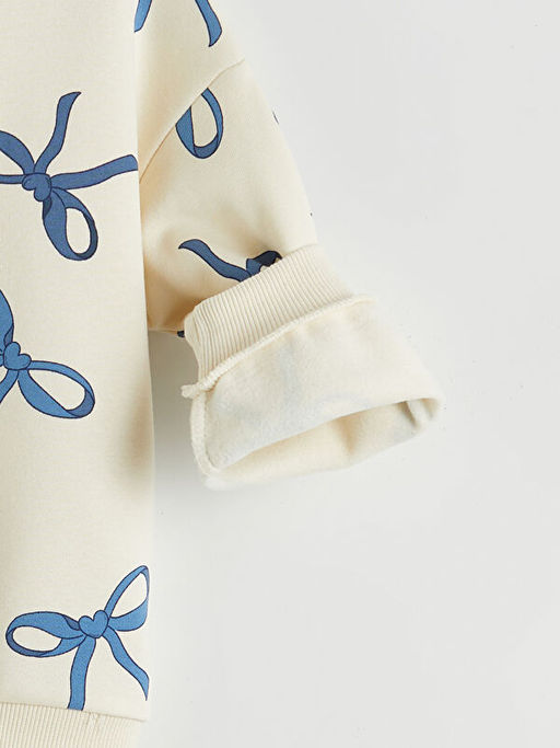 Fiyonk Bask?l? K?z ?ocuk Sweatshirt ve Tayt