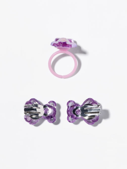 Набор детский «Выбражулька» 2 предмета: клипсы, кольцо, мишка, МИКС